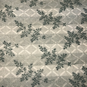 1/2 yd Vintage Green Floral Stripe Print Cotton Fabric