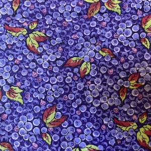 1/2 yd Vintage Allover Blueberry Print With Leaves Cotton Fabric