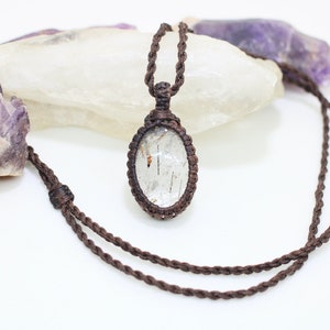 TOURMALINATED QUARTZ MACRAME necklace boho / gift for her / stone pendant / stone necklaces / boho jewelry
