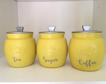 yellow tea coffee sugar jars