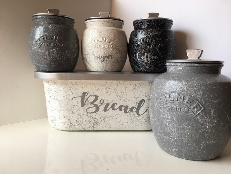 Kilner Jars Tea Coffee Sugar Biscuits Bread Bin Set In White Etsy