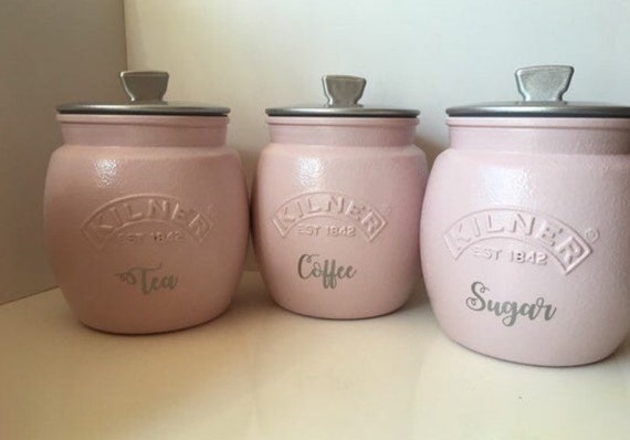 pastel pink tea coffee sugar canisters
