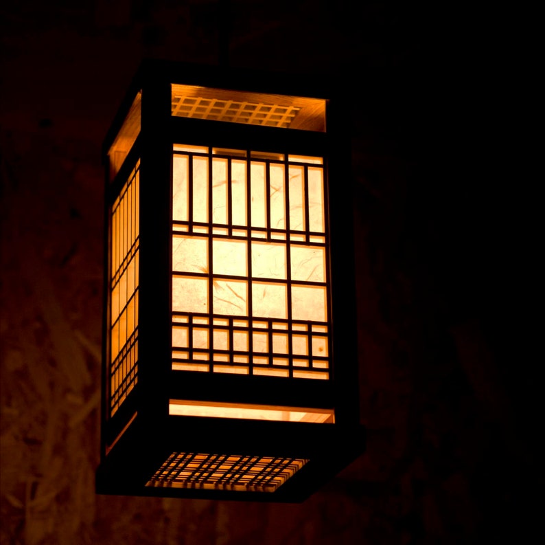 Japanesestyle hanging night light lantern made of wood and Etsy