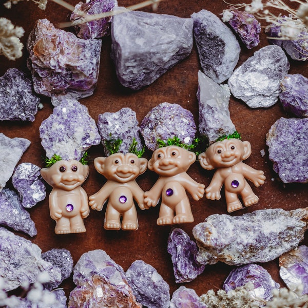 Mini Lepidolite Troll- | Crystal Troll | Good Luck Charm | Good Luck Troll | 90s gift | Y2K gift | Cute Stuff | Kawaii | Fairy Garden