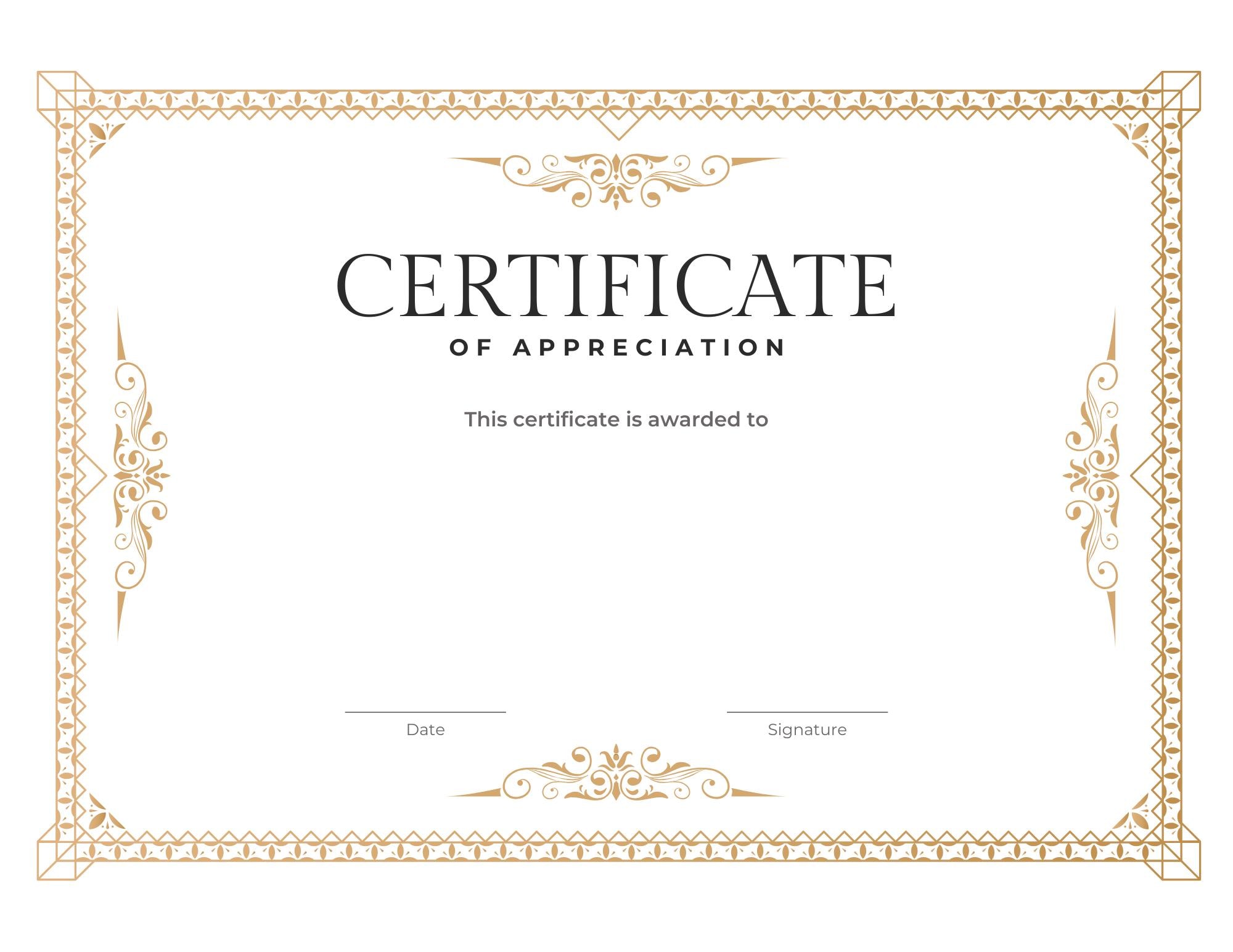Blank Certificate of Appreciation Template, Printable PNG Digital Download, Editable Award for Employee, Volunteer, or Student Recognition