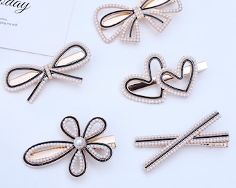 Oil Dripping Style Metal Pearl Edge Clip with Different Shapes