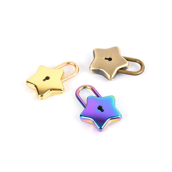 1pcs Star Shape Lock Zinc Alloy Padlock with 2 keys 30x42mm gold/nickle/antique brushed/rainbow