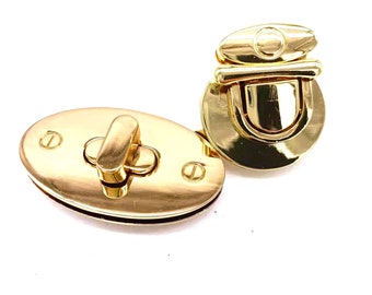 3pcs Light Gold Twist Turn Oval Shape Lock Purse Clasp Turn Lock