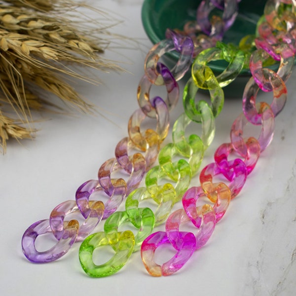 100pcs 17x23mm Plastic double colors transparent acrylic open ring chain links for bracelet