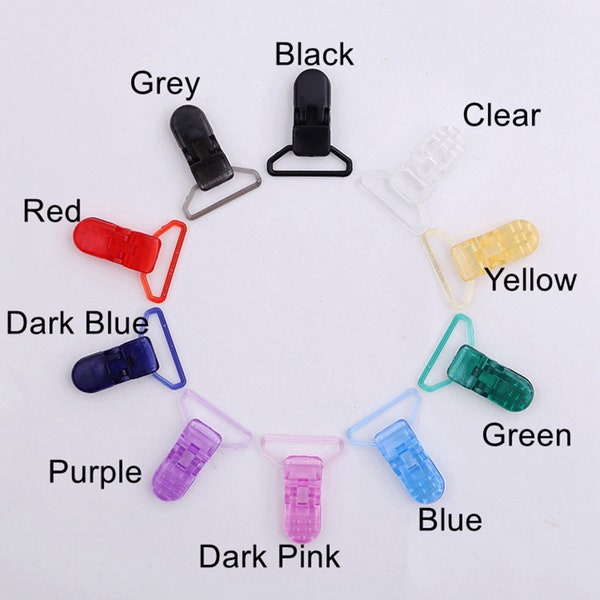 10pcs Diverses Couleurs 25mm Clip transparent crocodile clip plastique clip de sucette