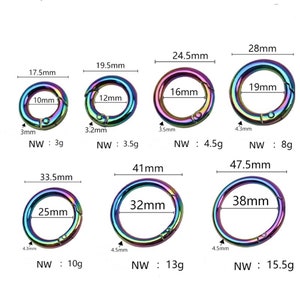 10pcs Rainbow Spring Gate O Ring Spring Snap Hook Various Sizes