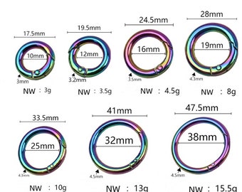 Moschettone a molla con O Ring per cancello a molla arcobaleno da 10 pezzi, varie dimensioni