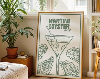 Martini & Oyster Diet Print: Mid-Century Modern Bar Art (Digital Download)