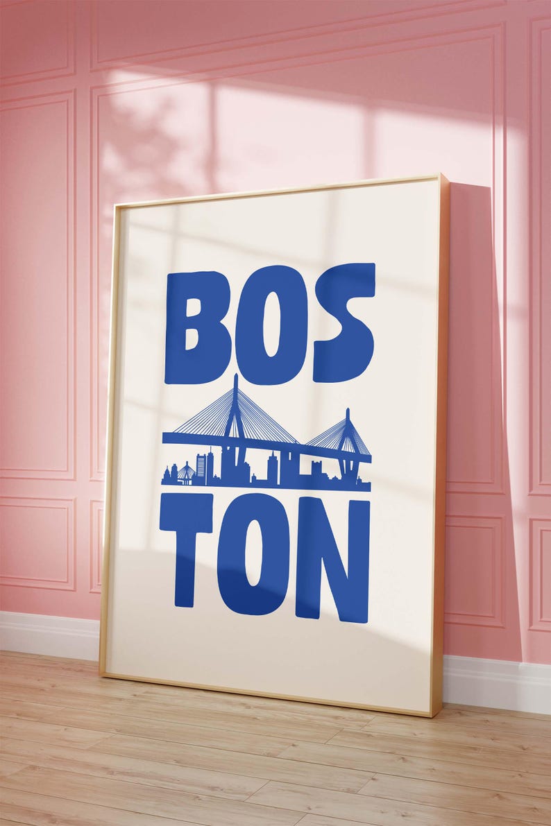 Boston Typography Art Print: Blue Cityscape Wall Art (digital Download ...