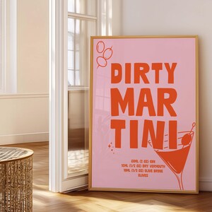 Martini Wall Art, Dirty Martini Art, Martini Art, Bar Cart Art, Cocktail Wall Art, Cocktail Poster, Pink Wall Art, Printable Wall Art