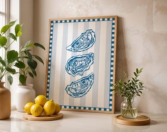 Blue Oyster Print: Beachy Nautical Kitchen Wall Art (Digital Download)
