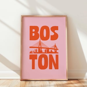 Boston Typography Art Print, Boston Wall Art, City Wall Art, Pink Wall Art, Apartment Decor, Colorful Wall Art, Trendy Print, Dopamine Decor