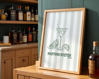 Martini & Oyster Print: Sage Green Fisherman Art (Digital Download)