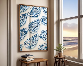 Blue Oyster-print: strandkunst aan de kust (digitale download)