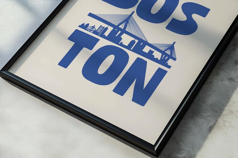 Boston Typography Art Print: Blue Cityscape Wall Art (digital Download ...