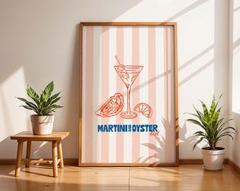 Martini & Oyster Diet Print: Fisherman Vibe Bar Cart Decor (Digital Download)