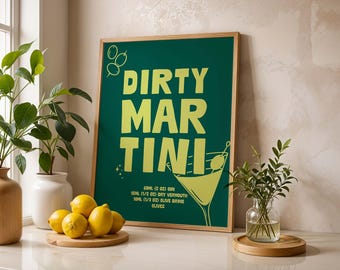 Dirty Martini Cocktail Art Print: Green Bar Cart Poster (Digital Download)