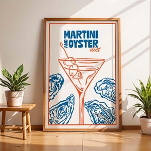 Martini Print, Bar Cart Decor, Fisherman Aesthetic, Oyster Print, Martini Wall Art, Ocean Prints, Nautical Decor, Beachy Wall Art