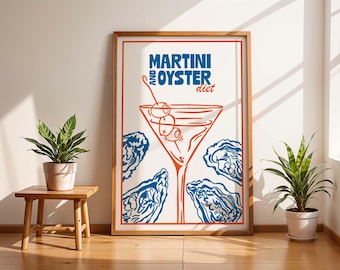 Martini & Oyster Diet Print: Fisherman Bar Cart Decor (Digital Download)