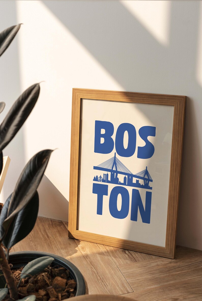 Boston Typography Art Print: Blue Cityscape Wall Art (digital Download ...