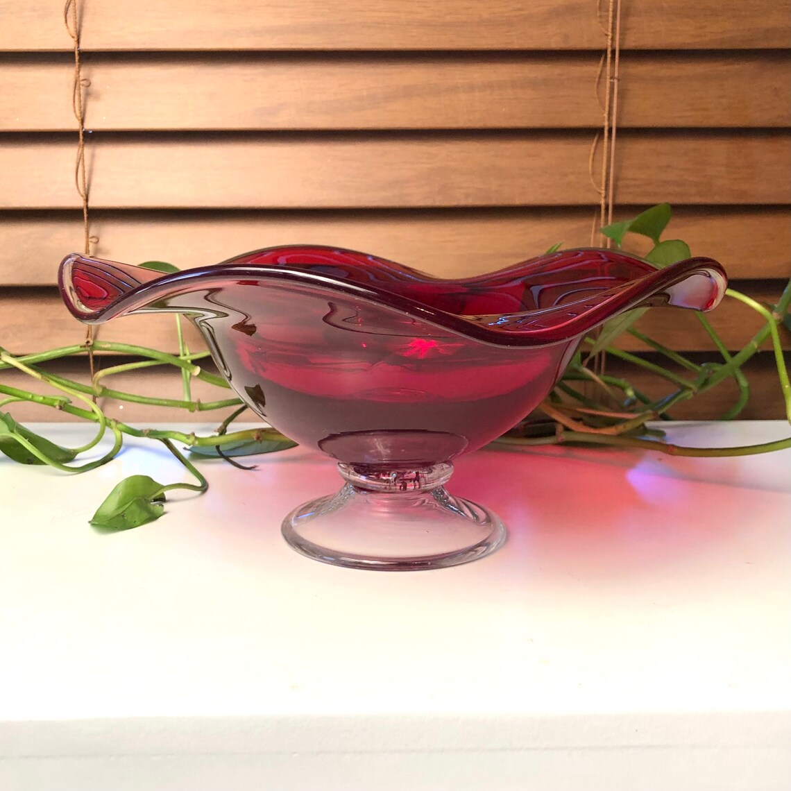 Murano Style Ruby Red Cased Art Glass 9 Pedestal Bowl with Etsy