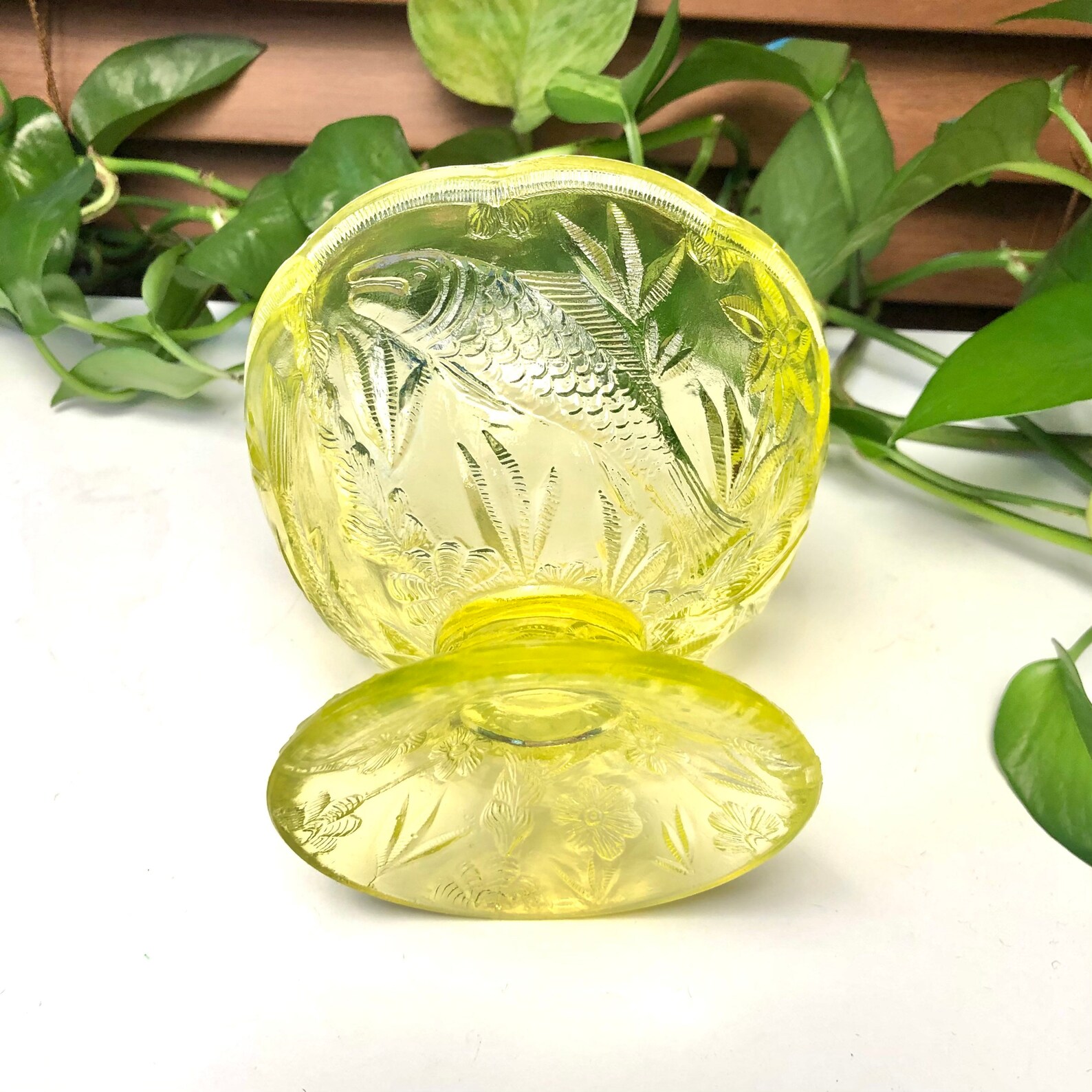Antique EAPG footed canary yellow Vaseline/Uranium glass Etsy