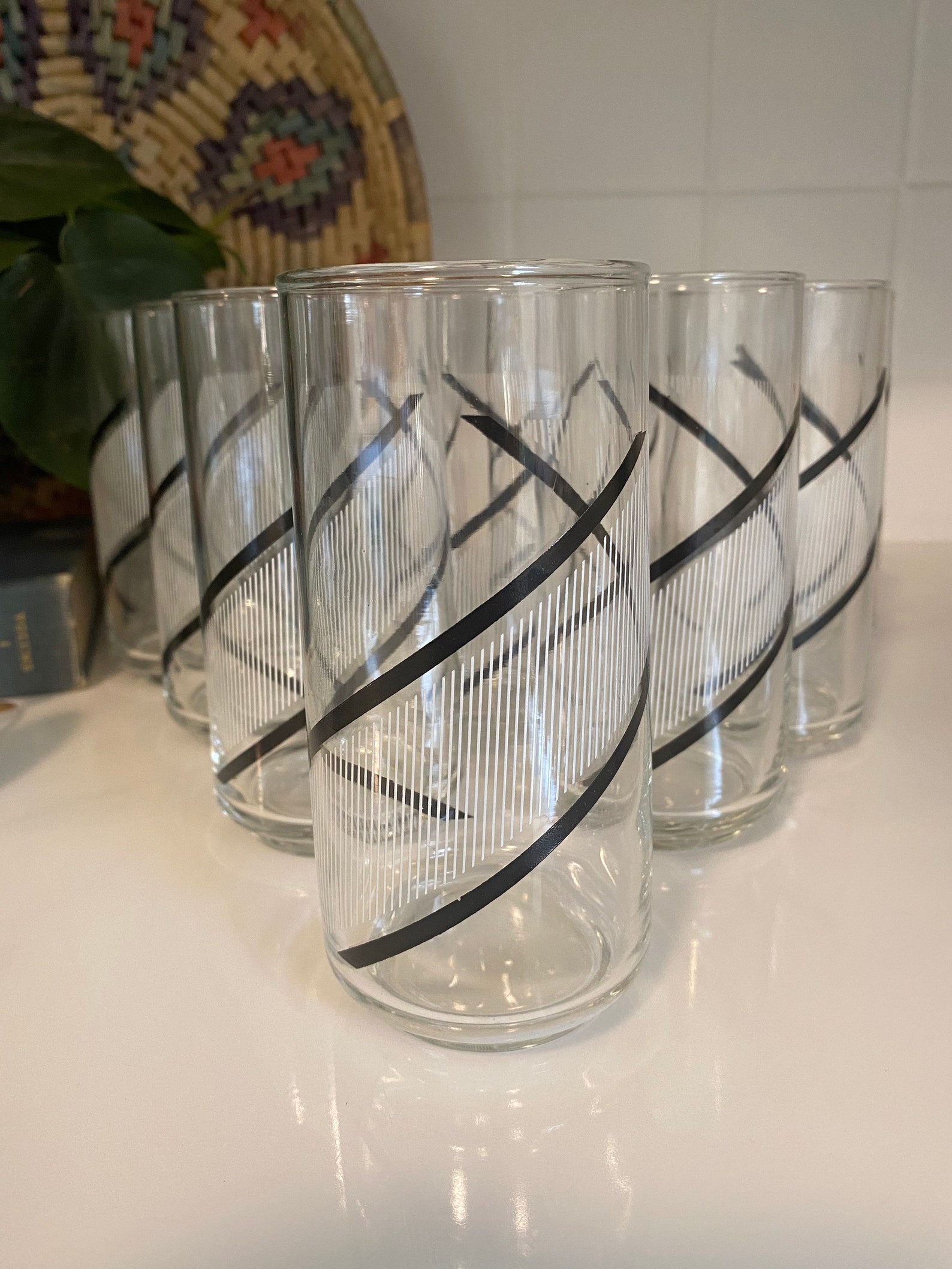 Crisa Libbey Black and White Vintage Glassware set of 10 14 Etsy