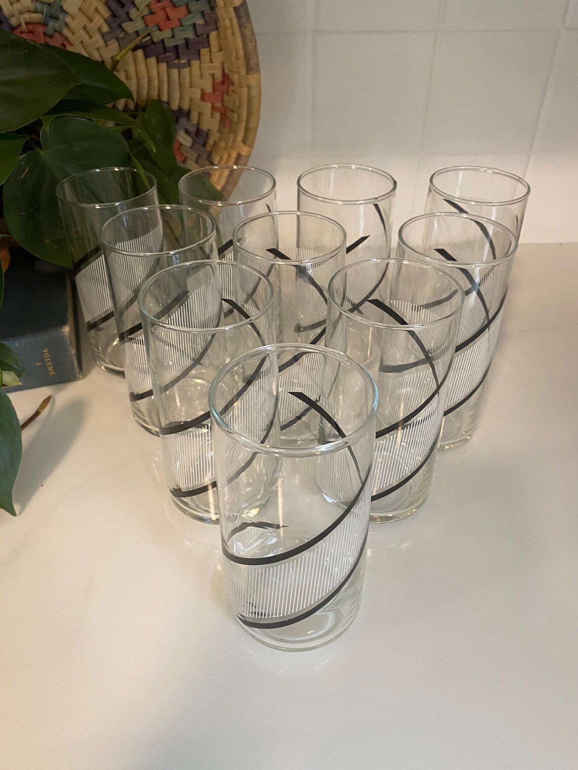 Crisa Libbey Black and White Vintage Glassware set of 10 14 Etsy