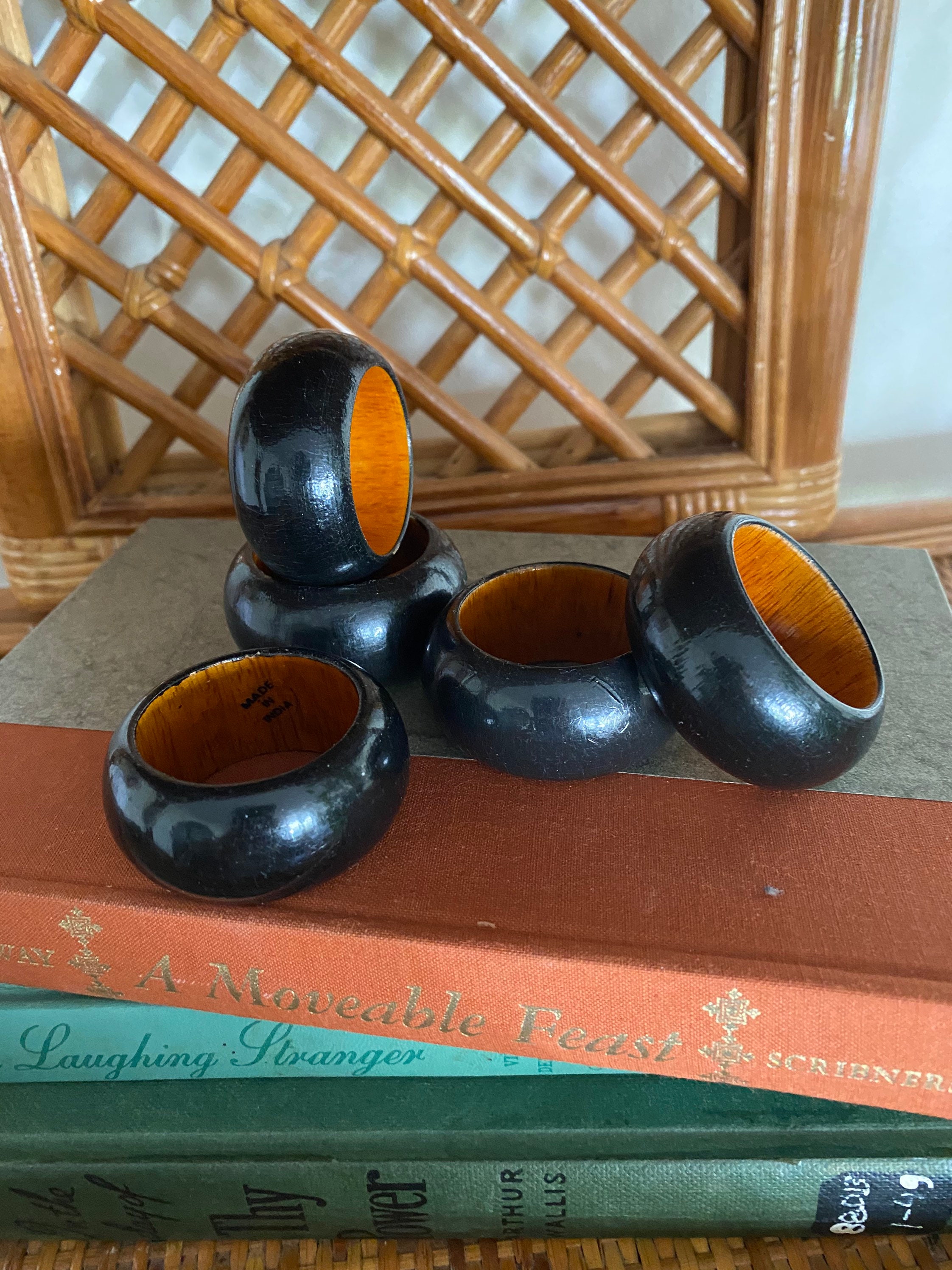 Vintage Black Wood Napkin Rings Set of 5 Etsy