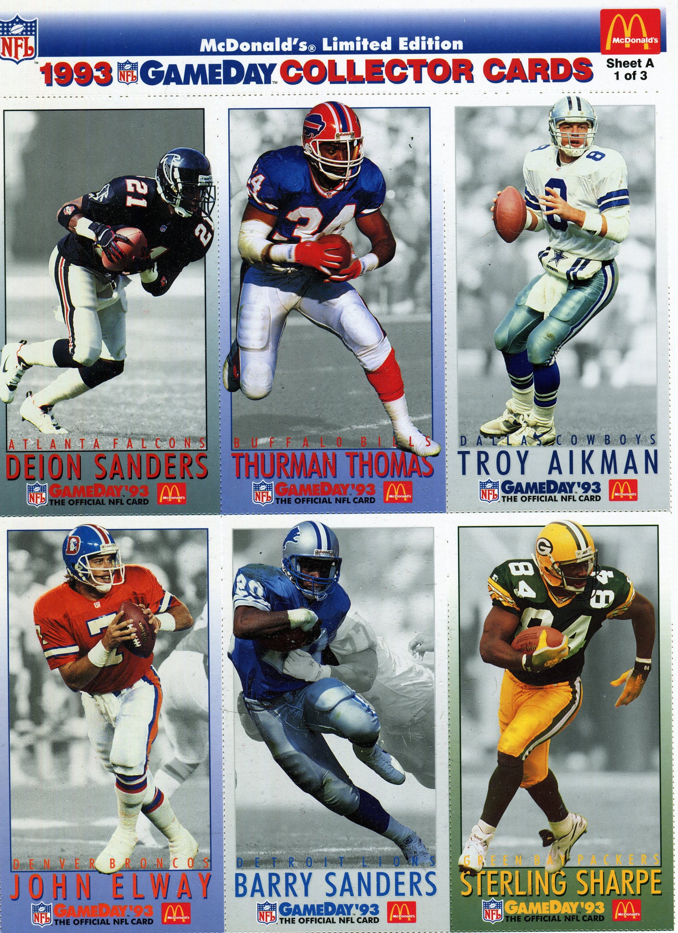 1993 NFL Gameday Collector Cards Uncut Mcdonald's Limited Etsy