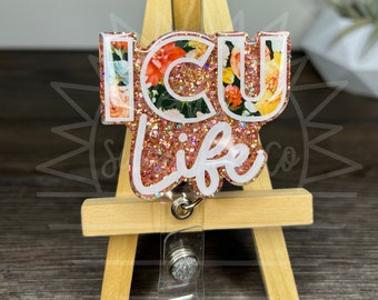 ICU Life Badge Reel | Intensive Care Unit | Nurse, Doctor, CNA Gift | Badge Holder, Clip | CVicu, Ticu, Micu, Sicu | CRNA | Rose Gold