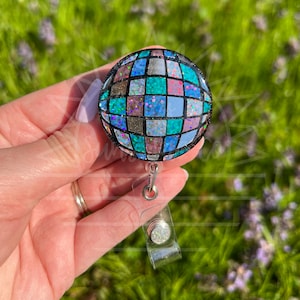 Multicolored Disco Ball Mirrorball Badge Reel | Nurse, Doctor, CNA, Teacher Gift | Badge Holder, Clip | Glitter | Swiftie, Eras, Retro