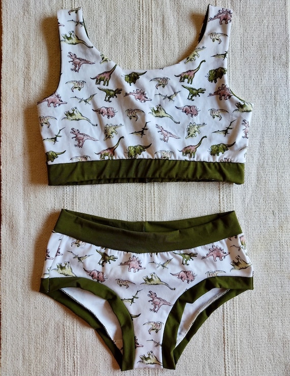 Dinosaur Lingerie Set, Cotton Soft Bra and Knickers, Lounge