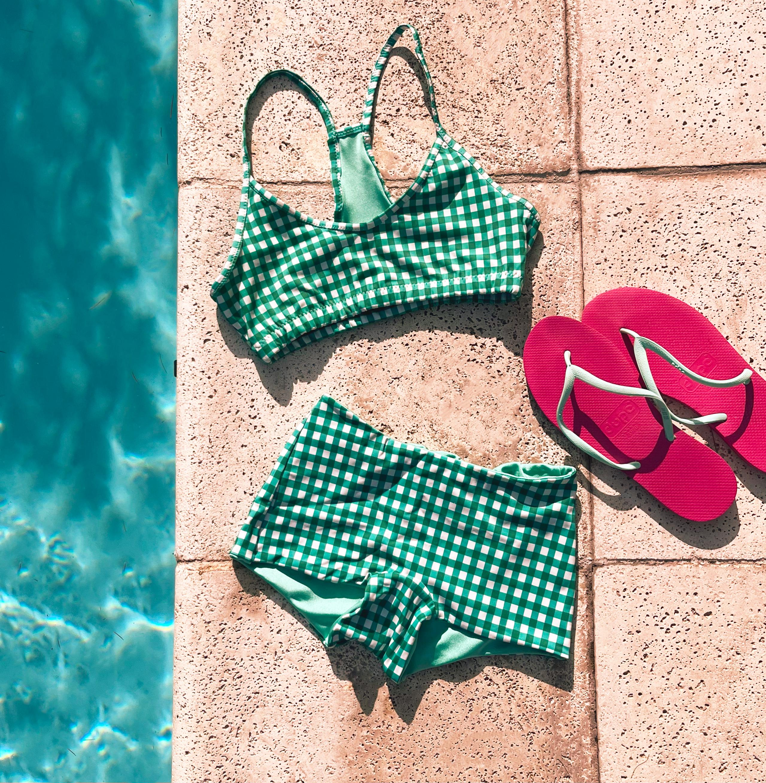 Sportieve bikinitop, omkeerbare strandkleding, bikini voor schootzwemmen, crop top, gekruiste strik op de rug, leuk badpak, tweedelig, racerback, gingham-ruit
