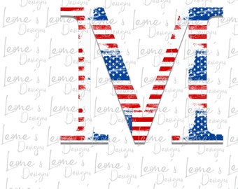 USA Flag Letter M - Patriotic PNG Design (Digital Download)