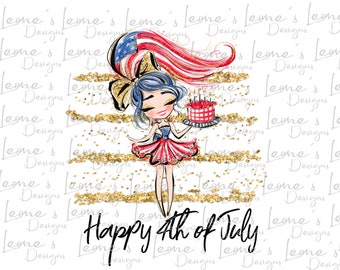 Happy 4th of July Digital PNG Designs, USA flag, Digital Download, Sublimation design download, graphics, Freedom Patriotic, fireworks, girl
