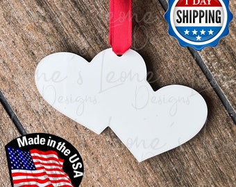 Sublimation Double Heart Holiday Ornament: Benelux Hardboard Blank