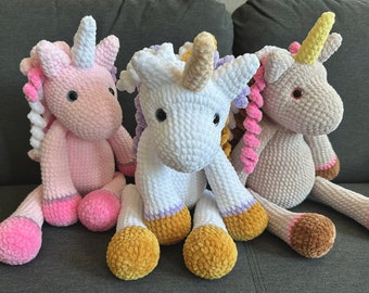 Crochet Soft Plush Unicorn: Rainbow Mane Amigurumi Doll