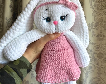 Crochet Big Easter Bunny Plush: Long Ears Soft Amigurumi Rabbit Toy