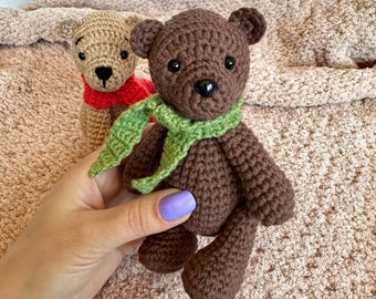 Crochet Teddy Bear with Scarf, Amigurumi baby gift