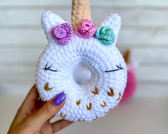 Crochet Unicorn Donut Plush: Amigurumi donut toy