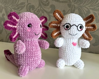 Crochet Axolotl PDF pattern, Crochet Axolotl Plushie Rainbow, Cute pink axolotl, Plush axolotl PDF pattern