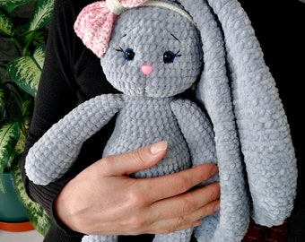Crochet Big Bunny Plush: Long Ears Soft Amigurumi Rabbit Toy