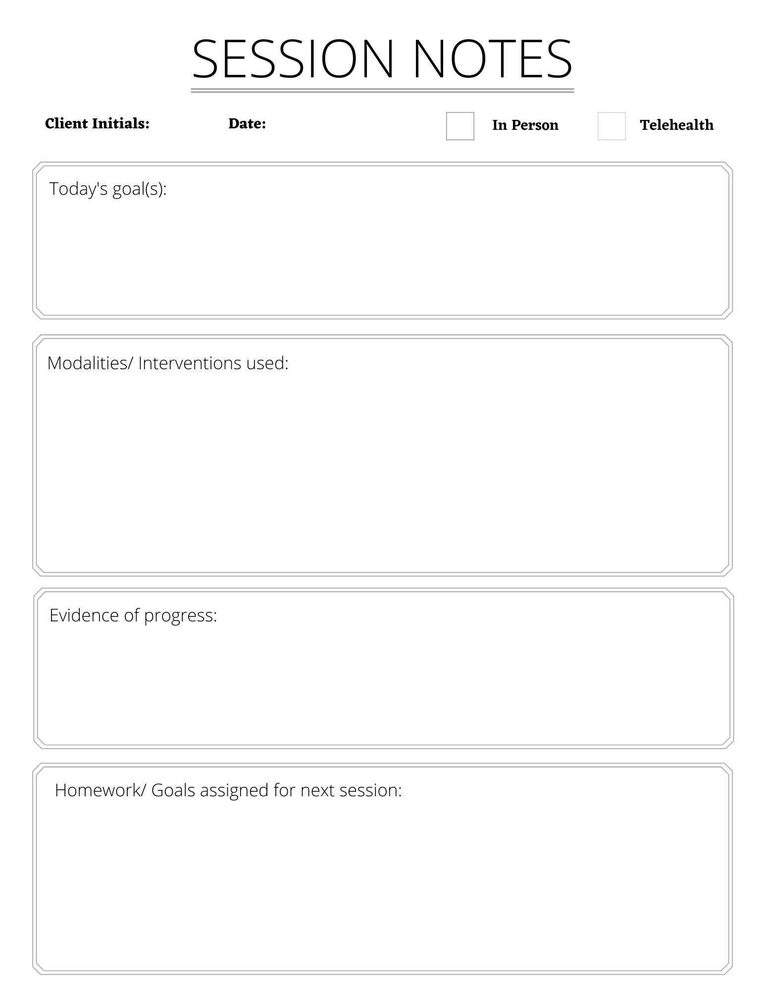 Therapy Social Work Session Notes Template Etsy