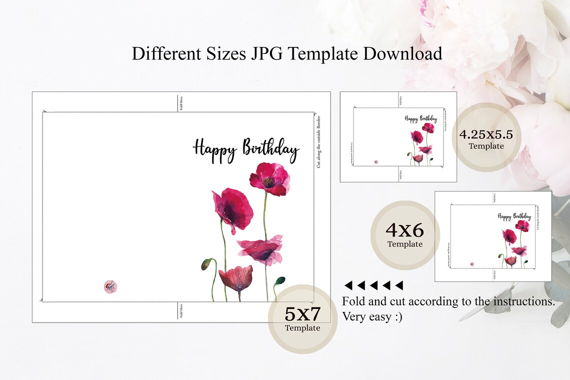 Printable Poppy Happy Birthday Card for Her Watercolor Flower - Etsy